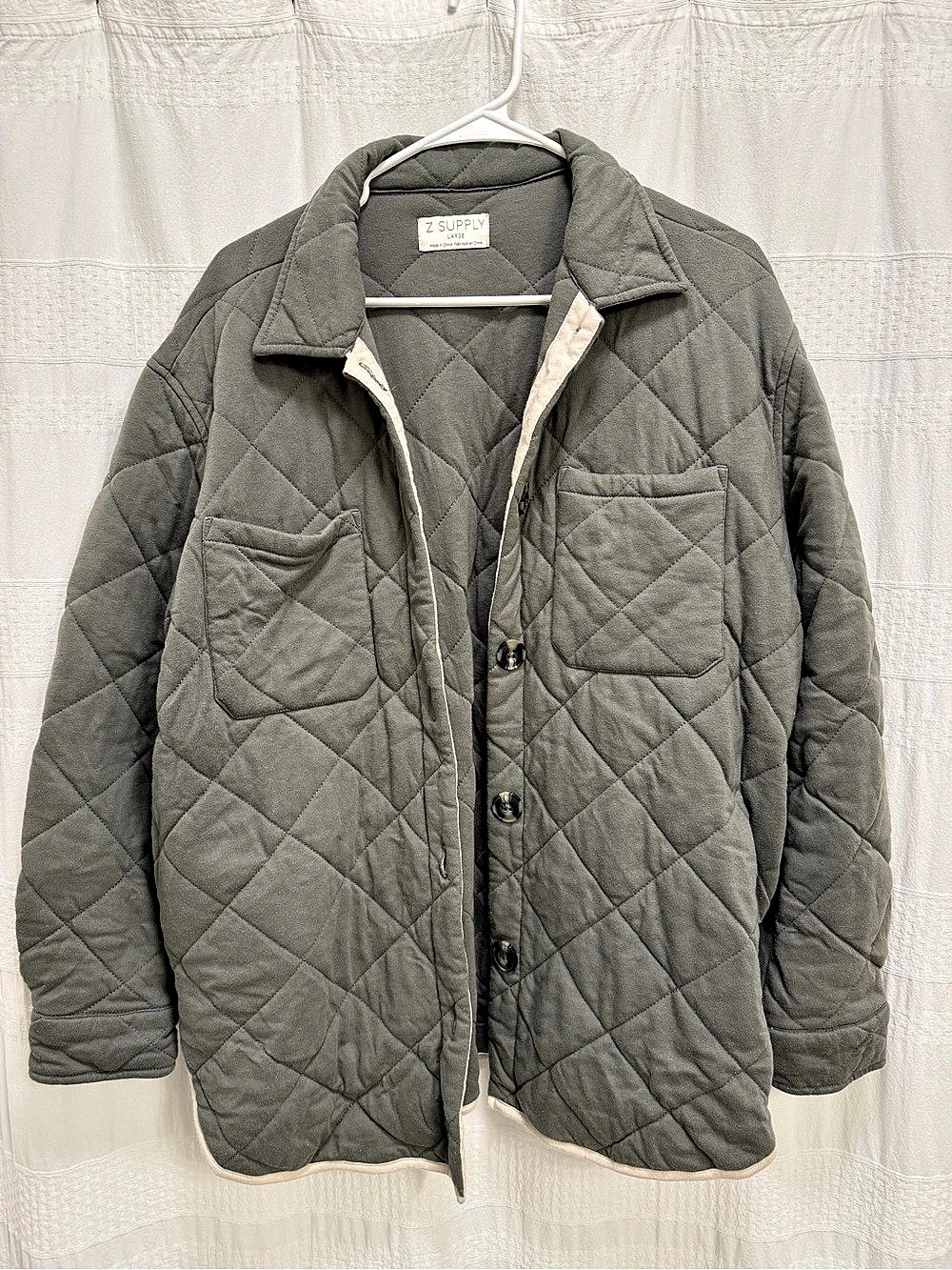 Z Supply Maya Quilted Shirt Jacket Gray Green Women Large Heavyweight Button Up